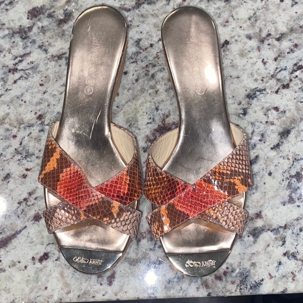 Jimmy Choo Pink Snakeskin Cork Sandal